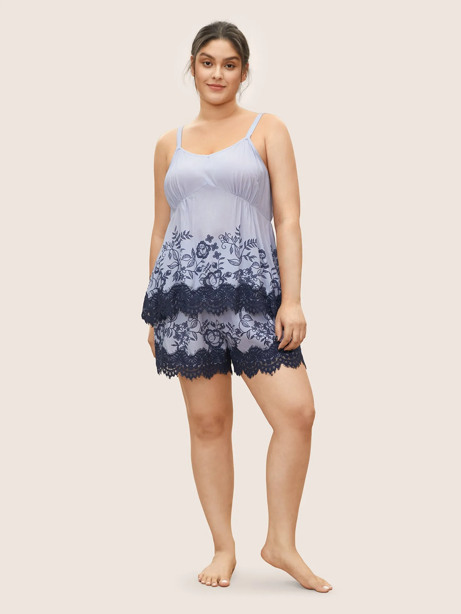 Plants Lace Panel Elastic Waist Sleep Bottoms sold by Bloomchic product image thumbnail 2