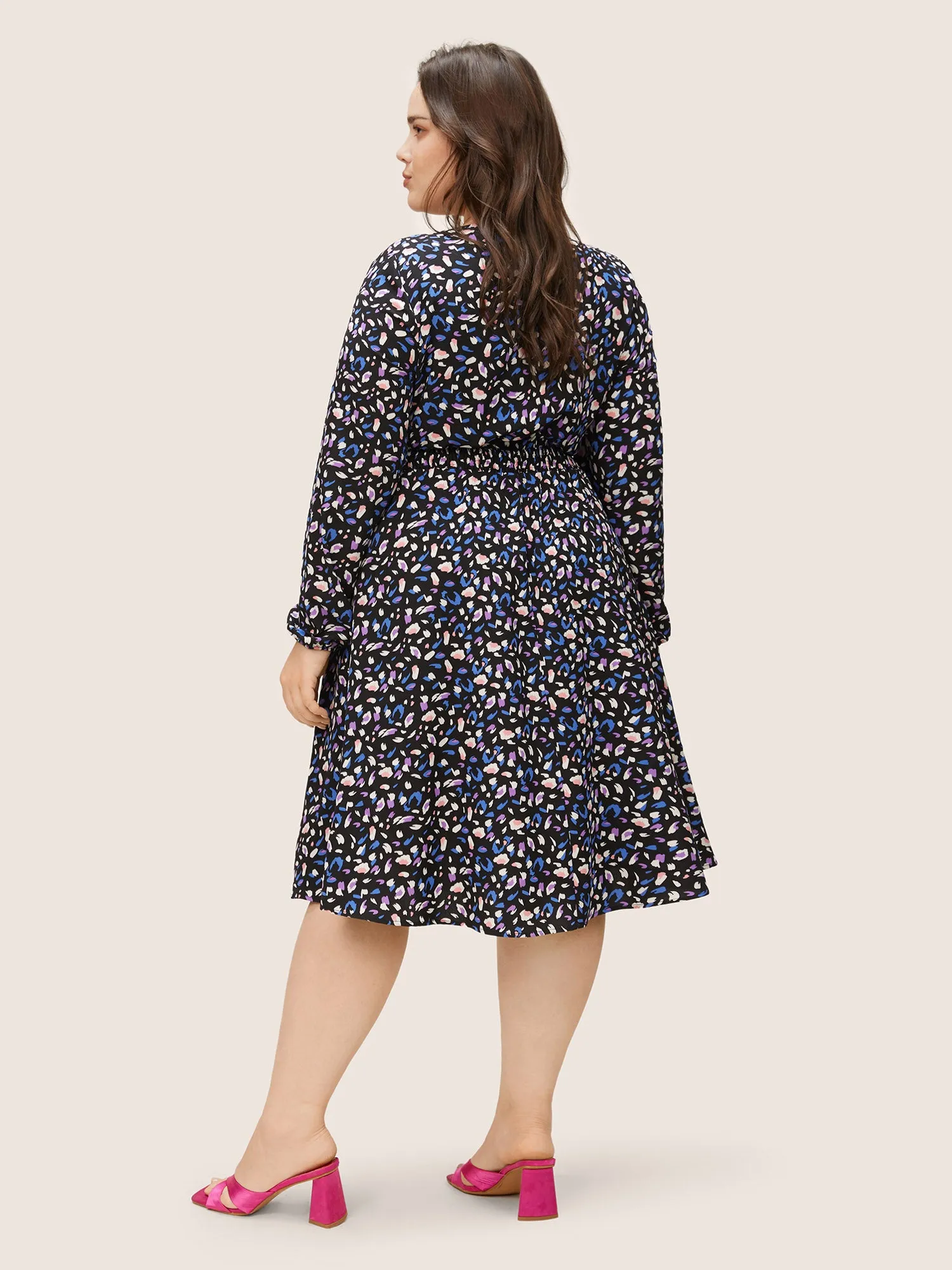 Colored Leopard Print Elastic Cuffs Shirred Dress sold by Bloomchic product image thumbnail 3