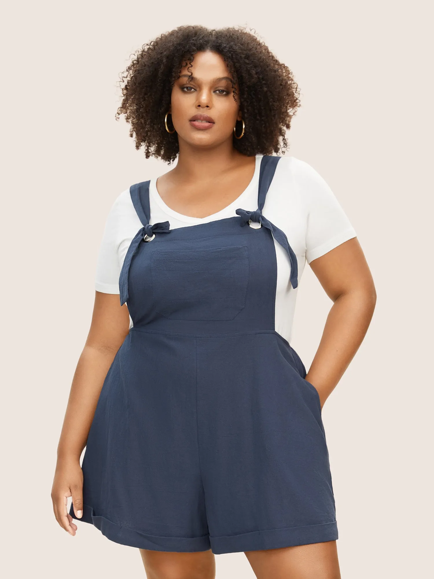 Plain Tie Knot Roll Hem Jumpsuit sold by Bloomchic