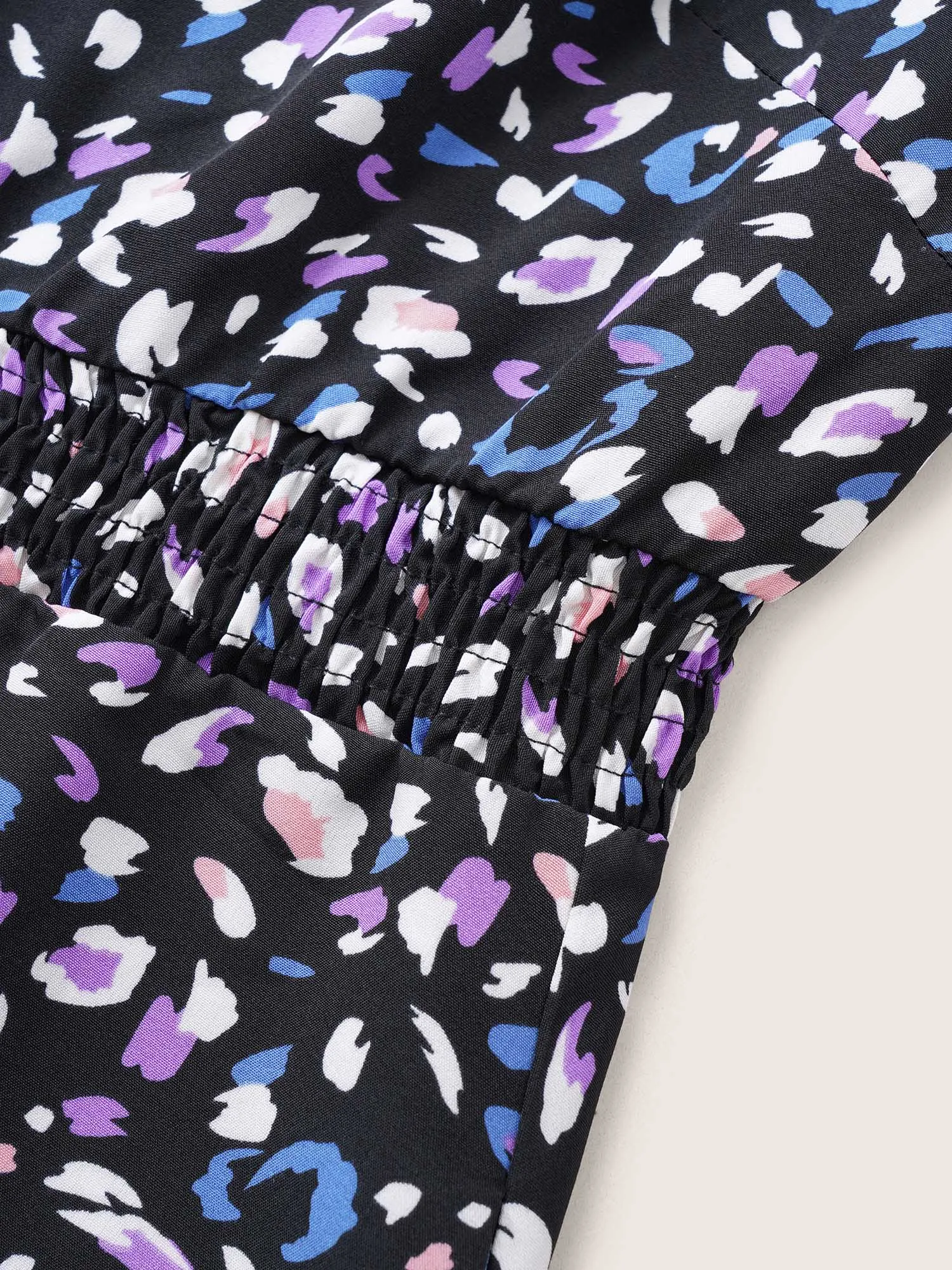 Colored Leopard Print Elastic Cuffs Shirred Dress sold by Bloomchic product image thumbnail 5