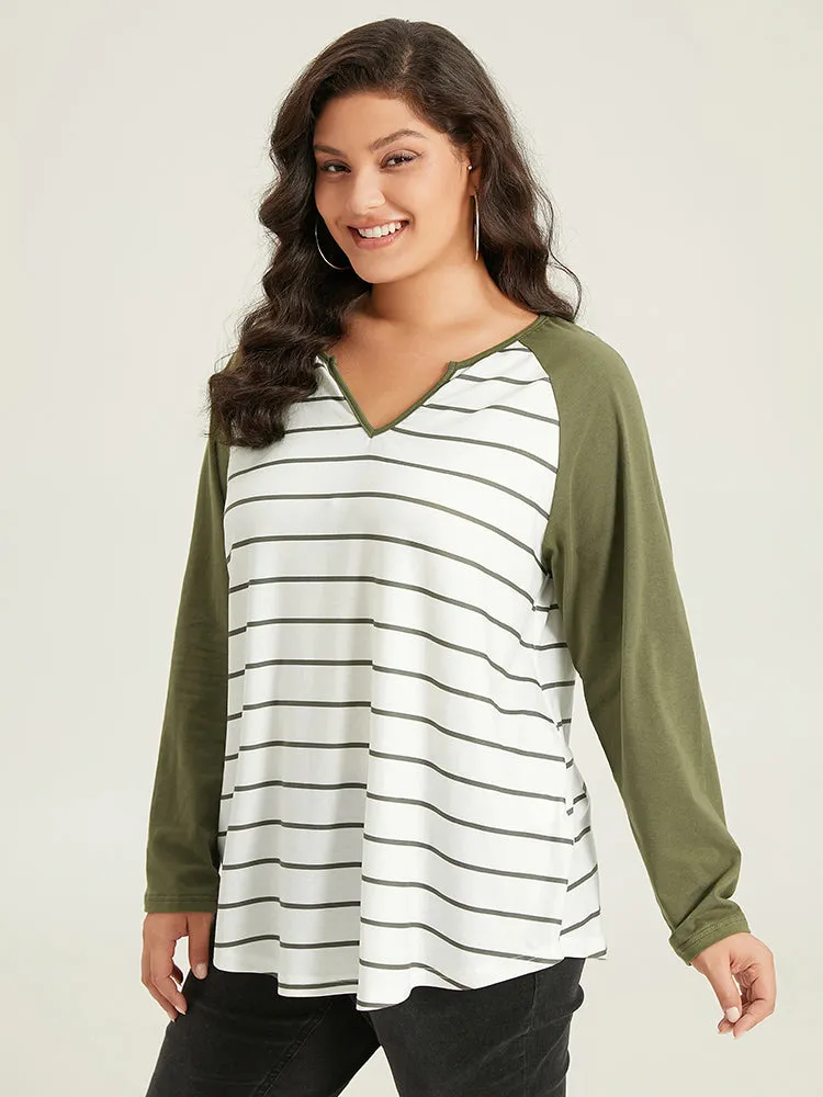 Striped Notched Contrast Patchwork T-shirt sold by Bloomchic product image thumbnail 3