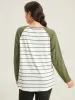 Striped Notched Contrast Patchwork T-shirt sold by Bloomchic
