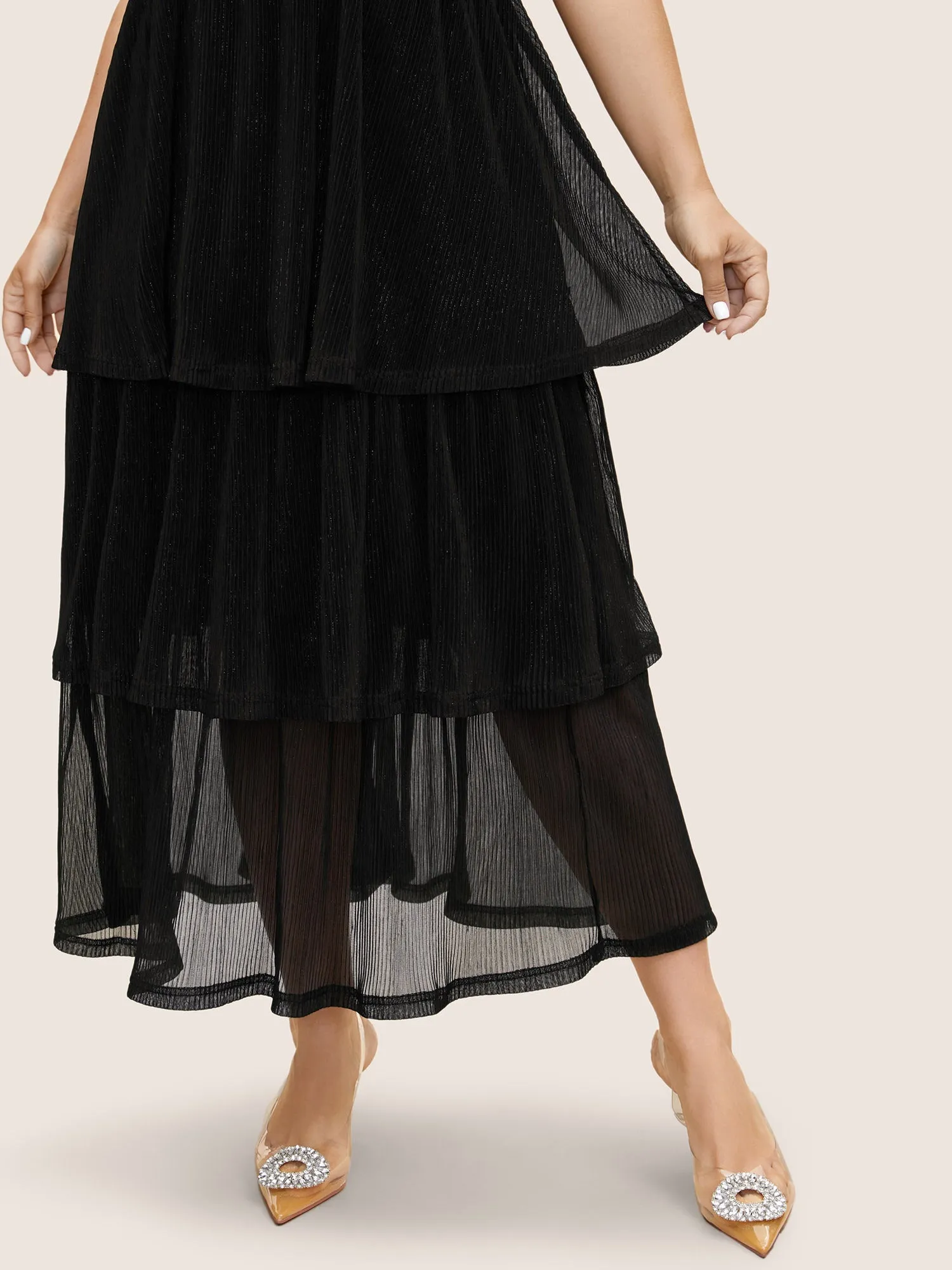 Solid Texture Layered Hem Cami Maxi Dress sold by Bloomchic product image thumbnail 4