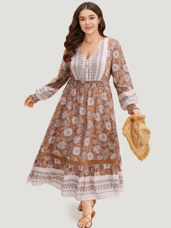 Bandana Print Shirred Button Detail Dress sold by Bloomchic