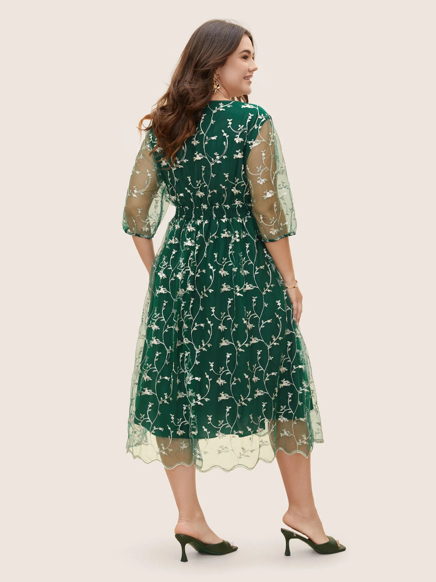 Floral Embroidered Mesh Lantern Sleeve Dress sold by Bloomchic product image thumbnail 4