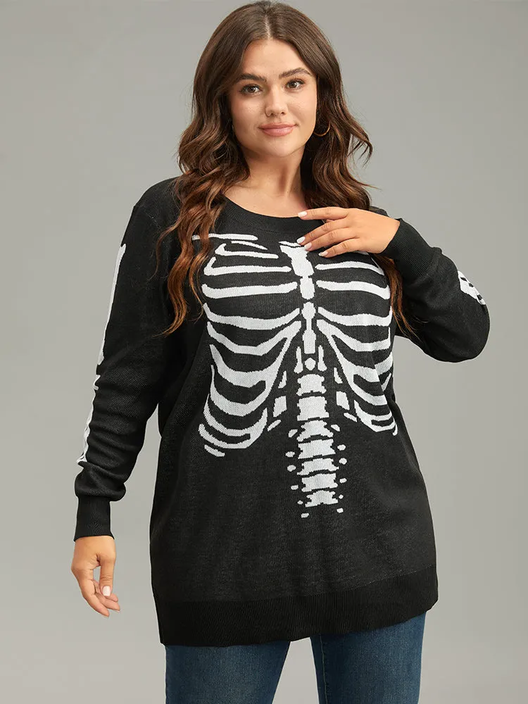 Halloween Skull Print Elastic Cuffs Pullover sold by Bloomchic