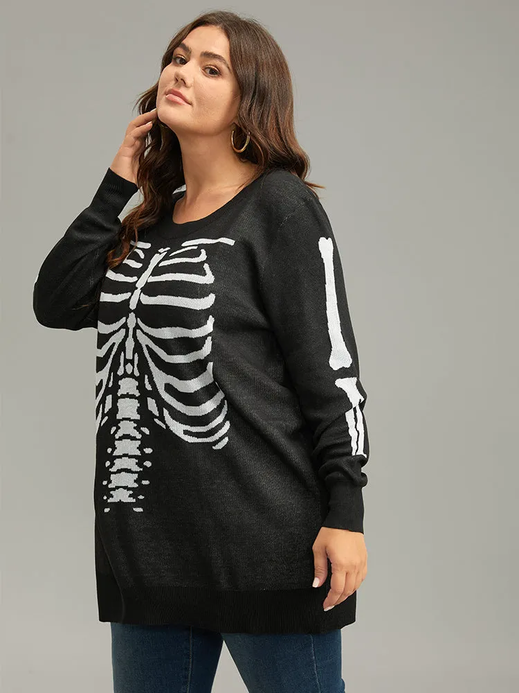 Halloween Skull Print Elastic Cuffs Pullover sold by Bloomchic product image thumbnail 4