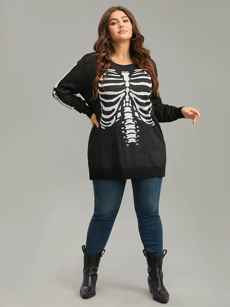Halloween Skull Print Elastic Cuffs Pullover sold by Bloomchic product image thumbnail 5
