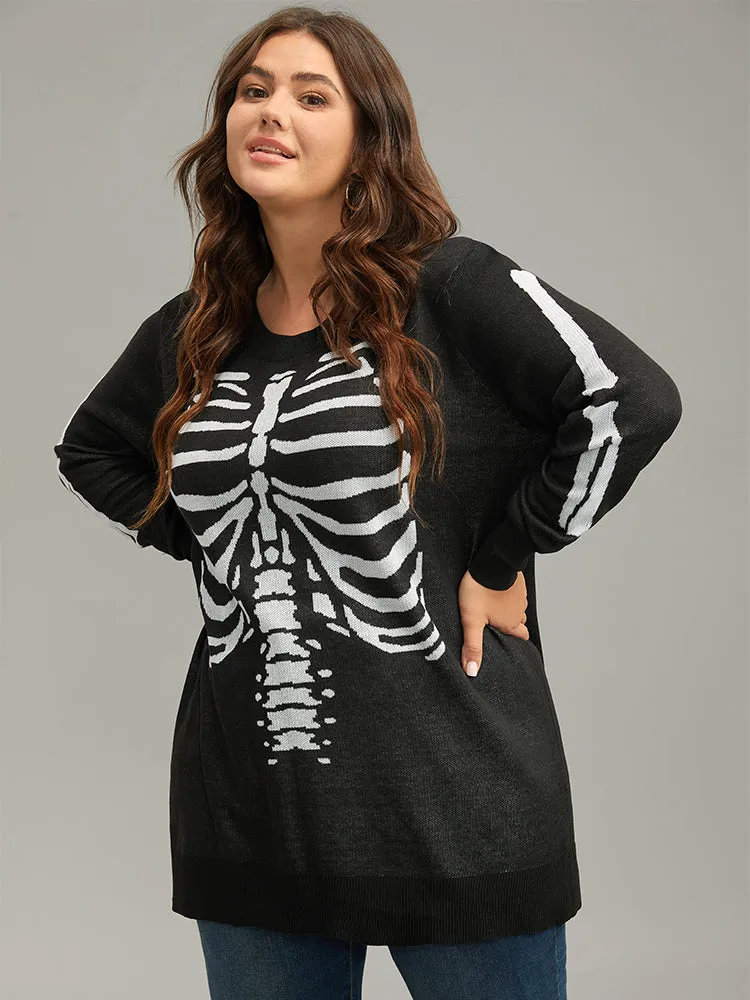 Halloween Skull Print Elastic Cuffs Pullover sold by Bloomchic product image thumbnail 3