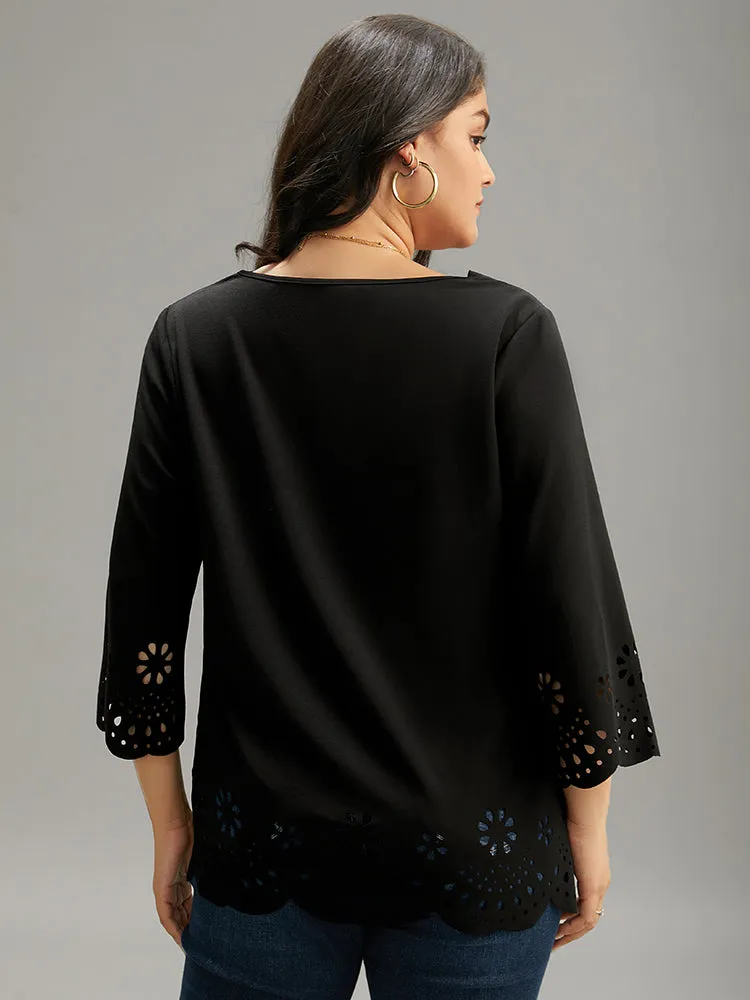 Plain Laser Cut Scalloped Trim T-shirt sold by Bloomchic product image thumbnail 2