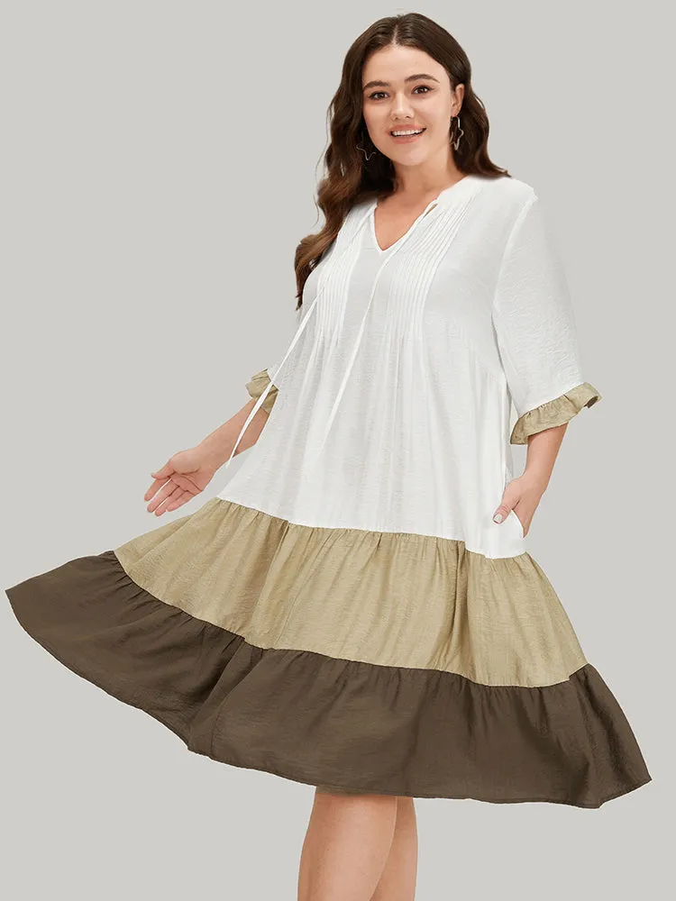 Color Block Contrast Pocket Pleated Knot Neck Dress sold by Bloomchic product image thumbnail 4