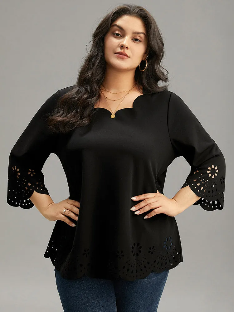 Plain Laser Cut Scalloped Trim T-shirt sold by Bloomchic product image thumbnail 4