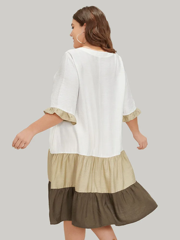 Color Block Contrast Pocket Pleated Knot Neck Dress sold by Bloomchic product image thumbnail 5