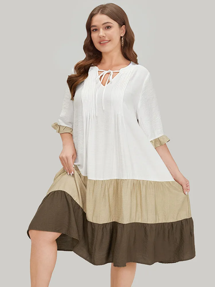 Color Block Contrast Pocket Pleated Knot Neck Dress sold by Bloomchic product image thumbnail 2