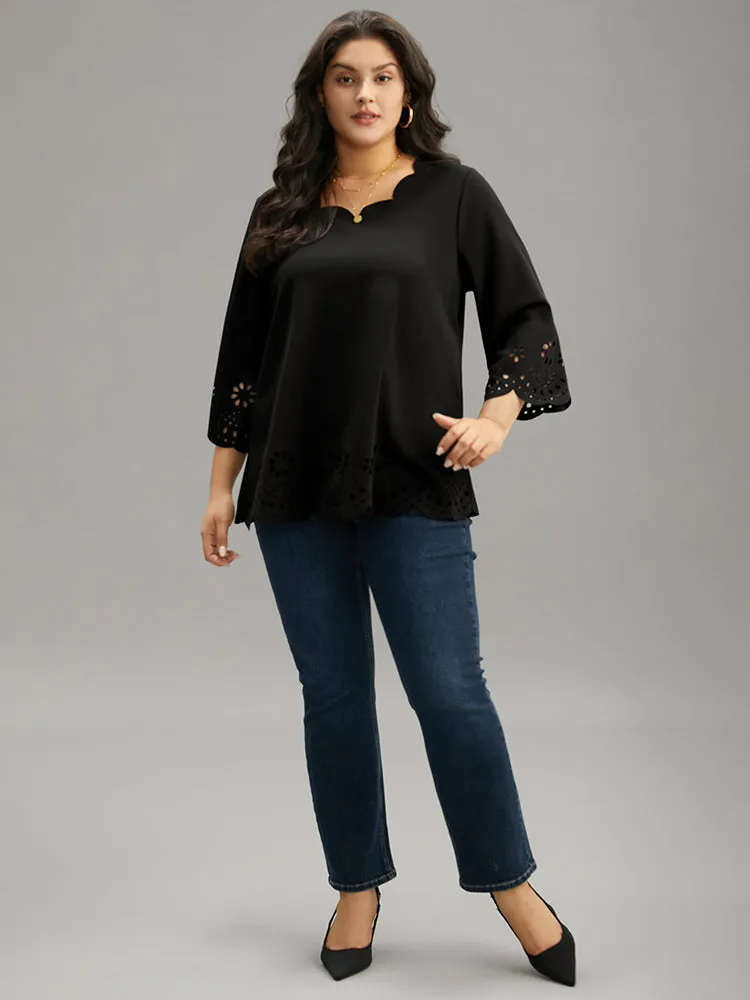 Plain Laser Cut Scalloped Trim T-shirt sold by Bloomchic product image thumbnail 5