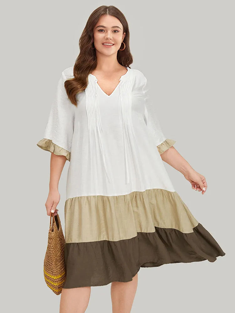 Color Block Contrast Pocket Pleated Knot Neck Dress sold by Bloomchic product image thumbnail 3