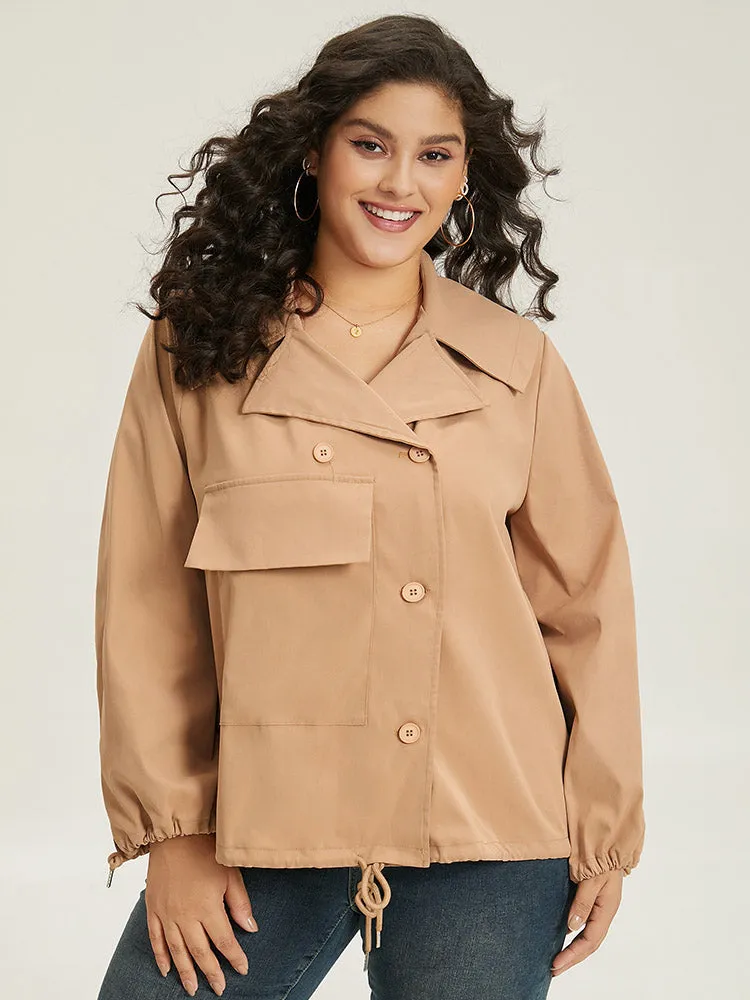 Lapel Collar Drawstring Pocket Button Detail Coat sold by Bloomchic