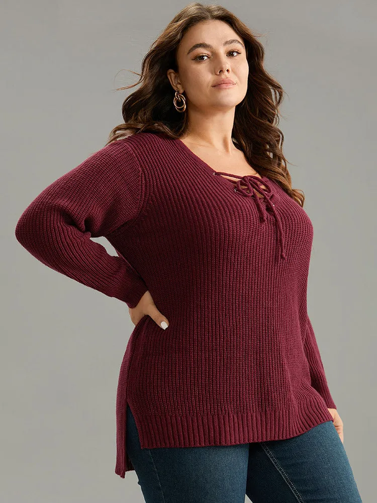 High Low Hem Lace Up Split Side Pullover sold by Bloomchic product image thumbnail 3