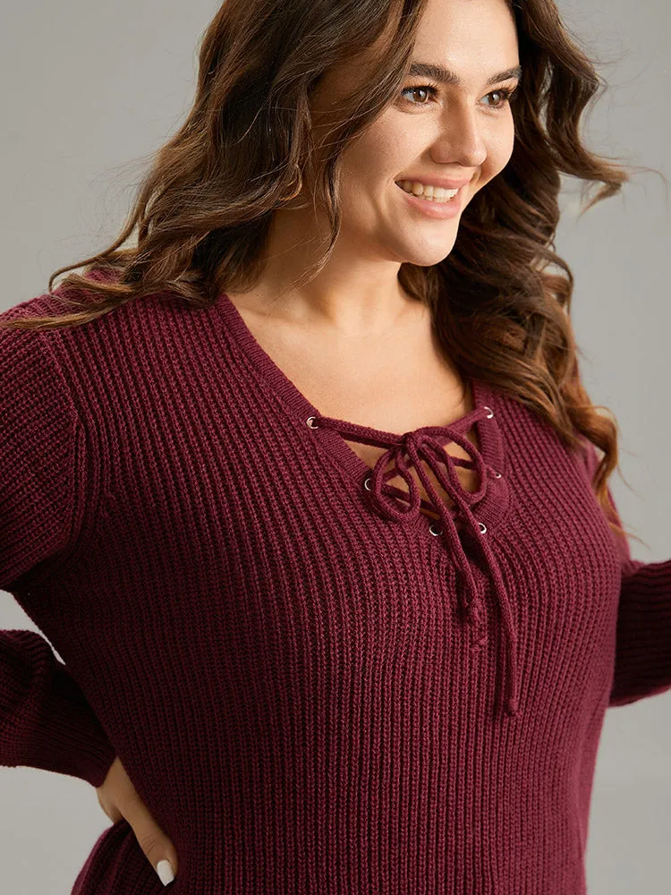 High Low Hem Lace Up Split Side Pullover sold by Bloomchic product image thumbnail 5