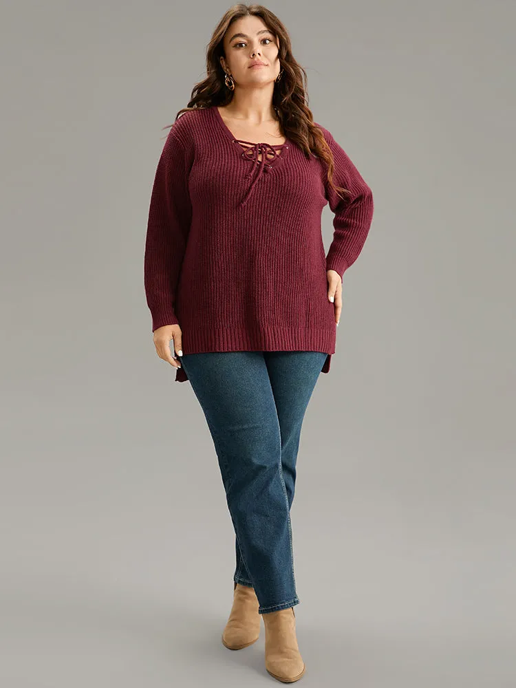 High Low Hem Lace Up Split Side Pullover sold by Bloomchic product image thumbnail 4