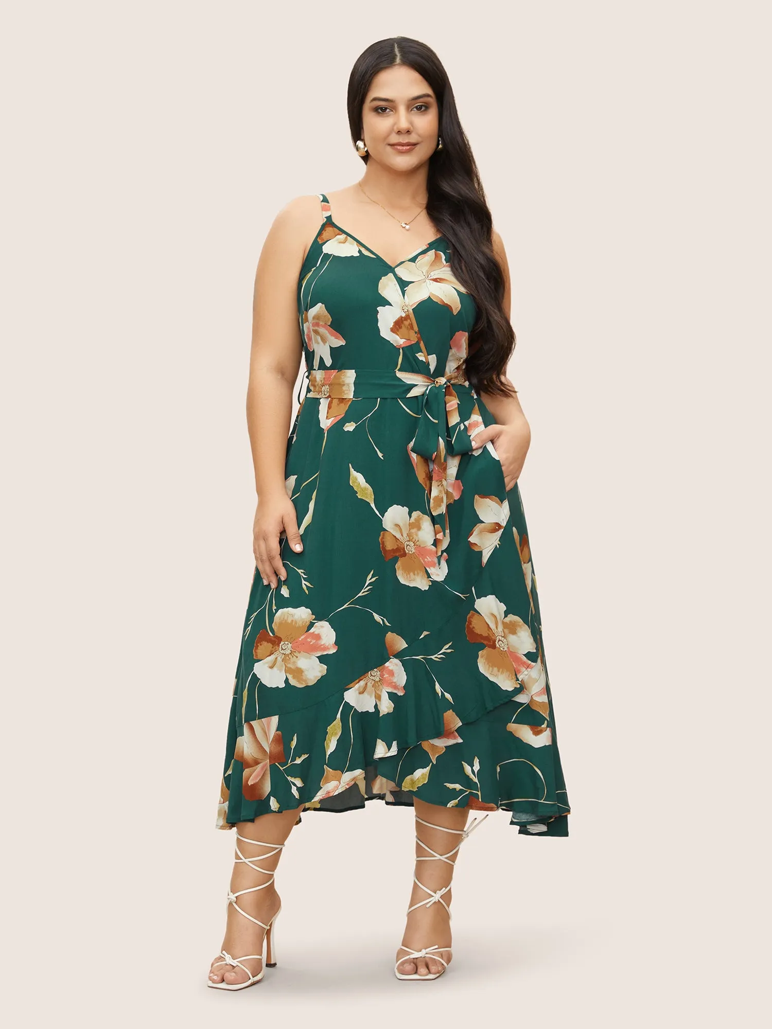Floral Surplice Neck Belted Cami Dress sold by Bloomchic product image thumbnail 2