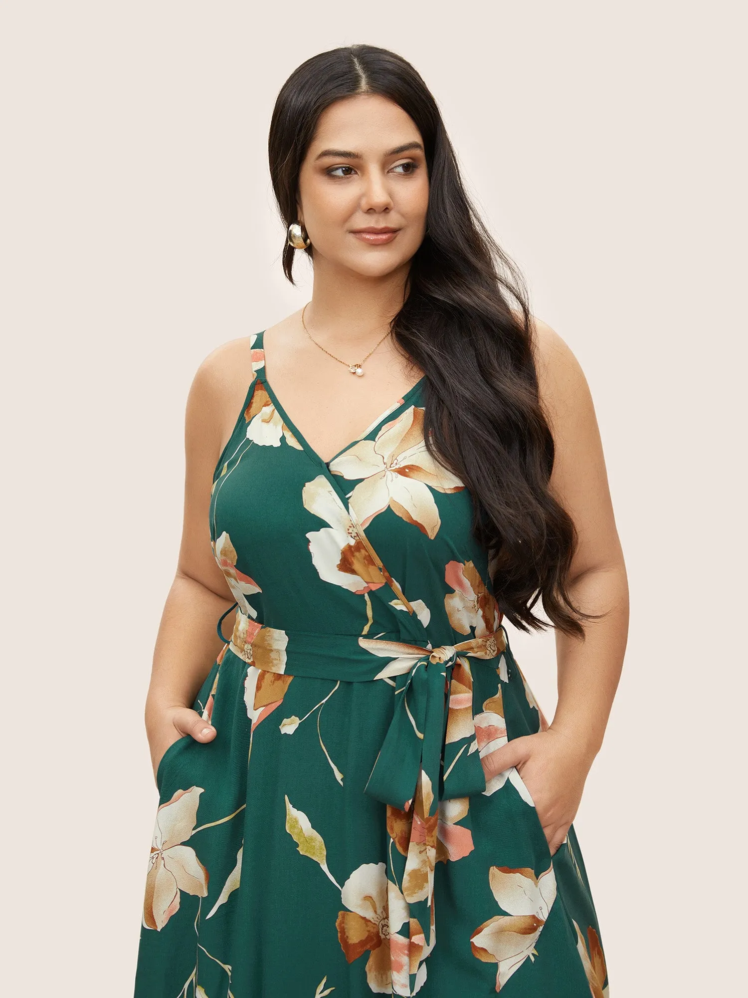 Floral Surplice Neck Belted Cami Dress sold by Bloomchic product image thumbnail 4