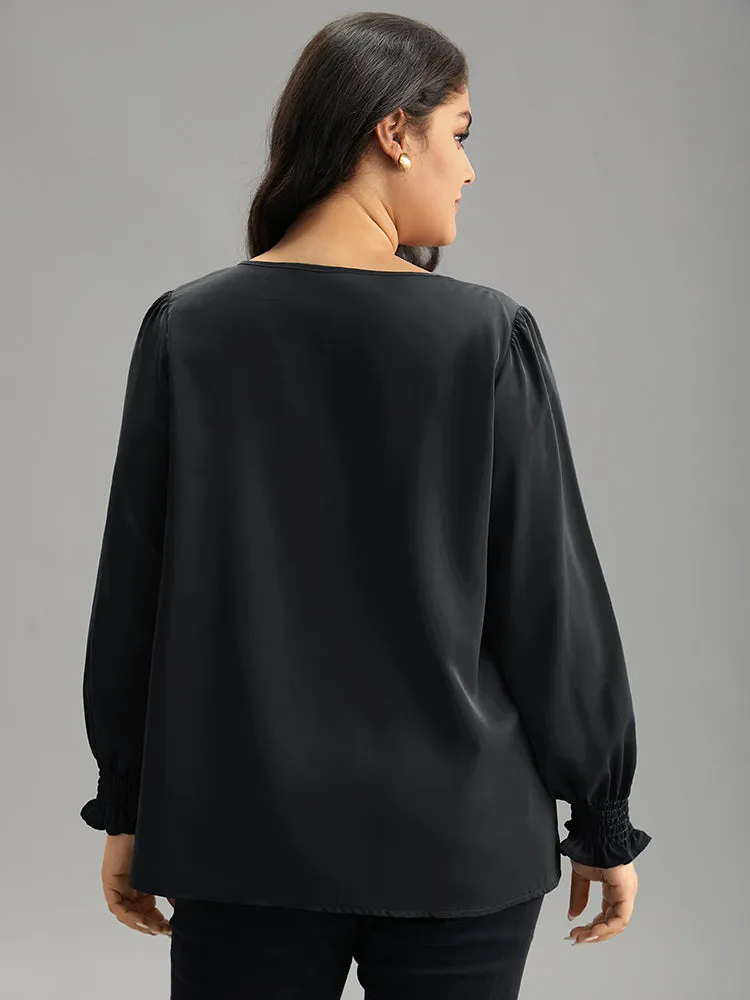Static-Free Plain Metal Detail Keyhole Shirred Blouse sold by Bloomchic product image thumbnail 4