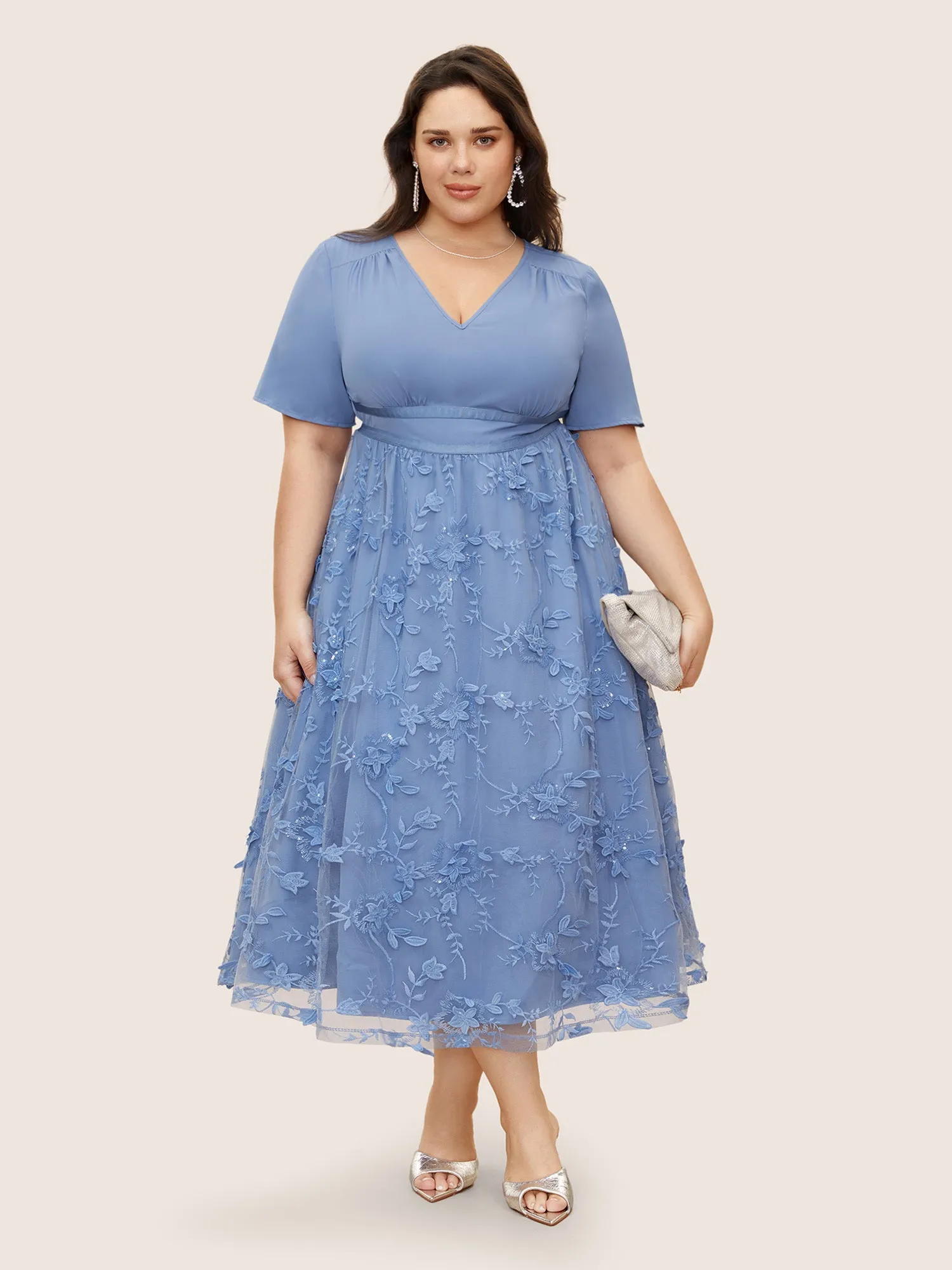 Stereo Floral Embroidered Patchwork Mesh Dress sold by Bloomchic product image thumbnail 5