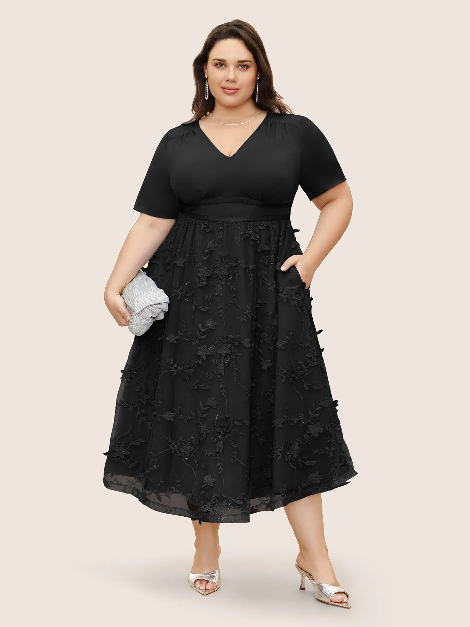 Stereo Floral Embroidered Patchwork Mesh Dress sold by Bloomchic product image thumbnail 2