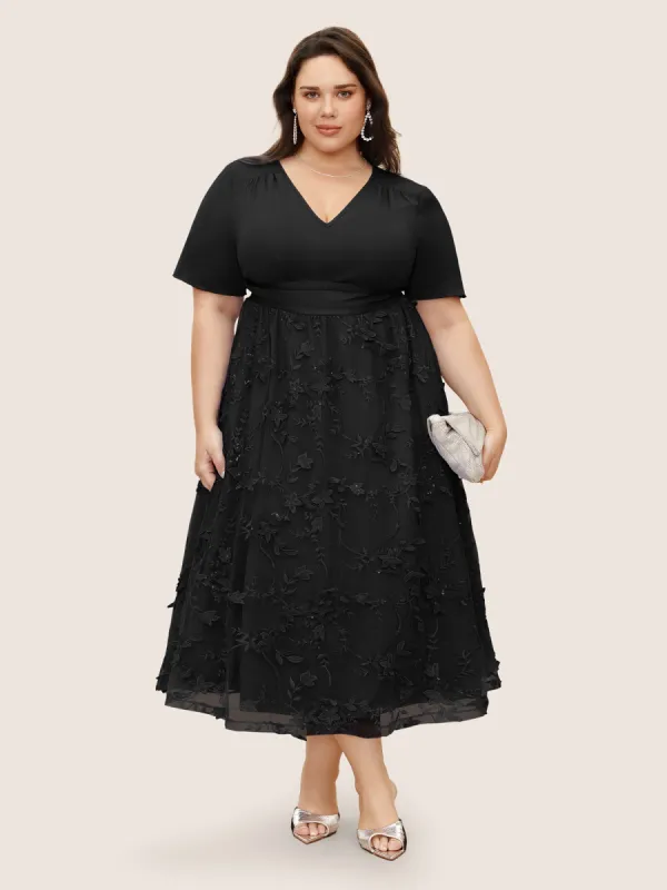 Stereo Floral Embroidered Patchwork Mesh Dress sold by Bloomchic