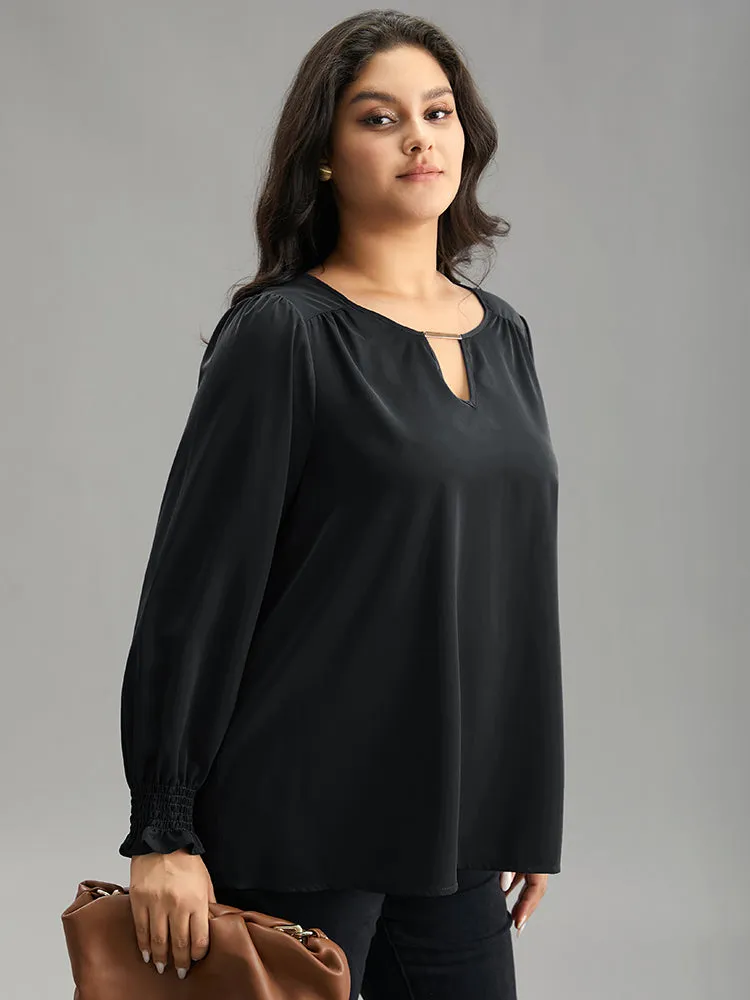 Static-Free Plain Metal Detail Keyhole Shirred Blouse sold by Bloomchic product image thumbnail 2