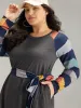 Striped Pocket Raglan Sleeve Belted Dress sold by Bloomchic