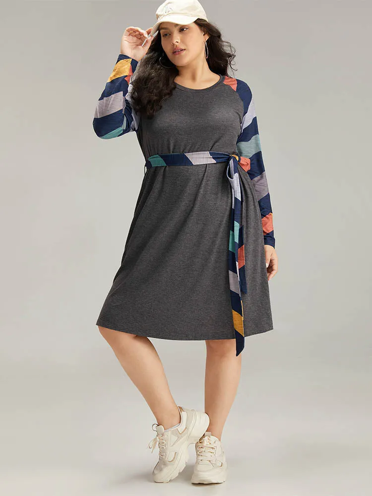 Striped Pocket Raglan Sleeve Belted Dress sold by Bloomchic product image thumbnail 2