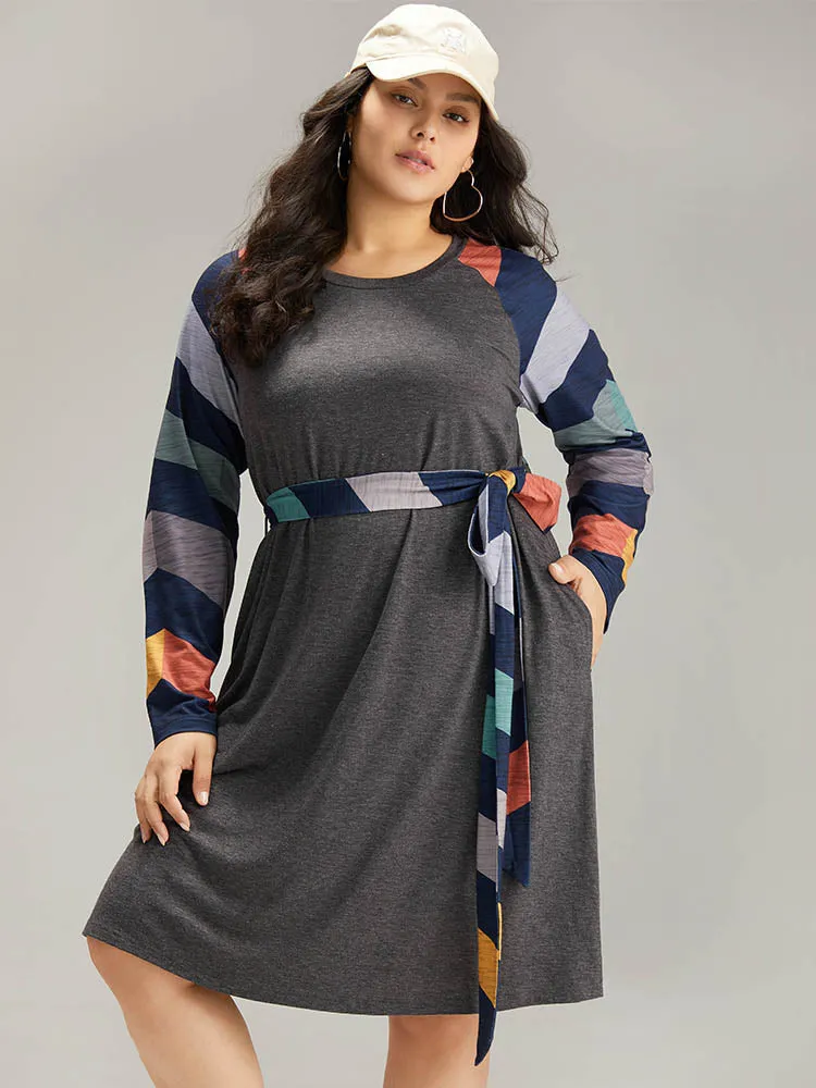 Striped Pocket Raglan Sleeve Belted Dress sold by Bloomchic product image thumbnail 3