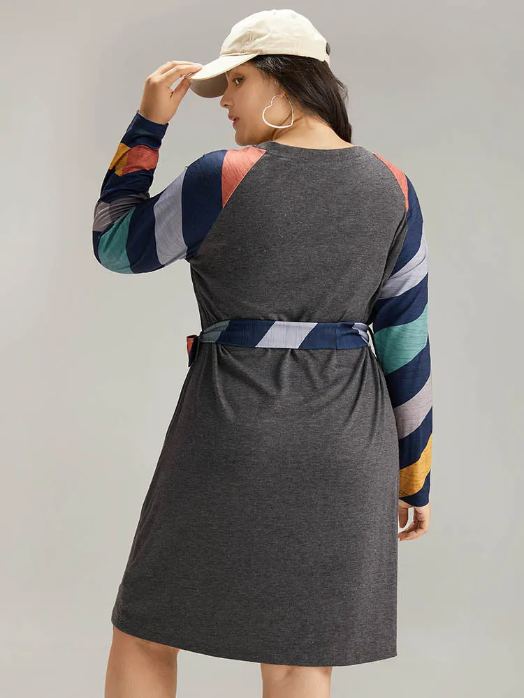 Striped Pocket Raglan Sleeve Belted Dress sold by Bloomchic product image thumbnail 4
