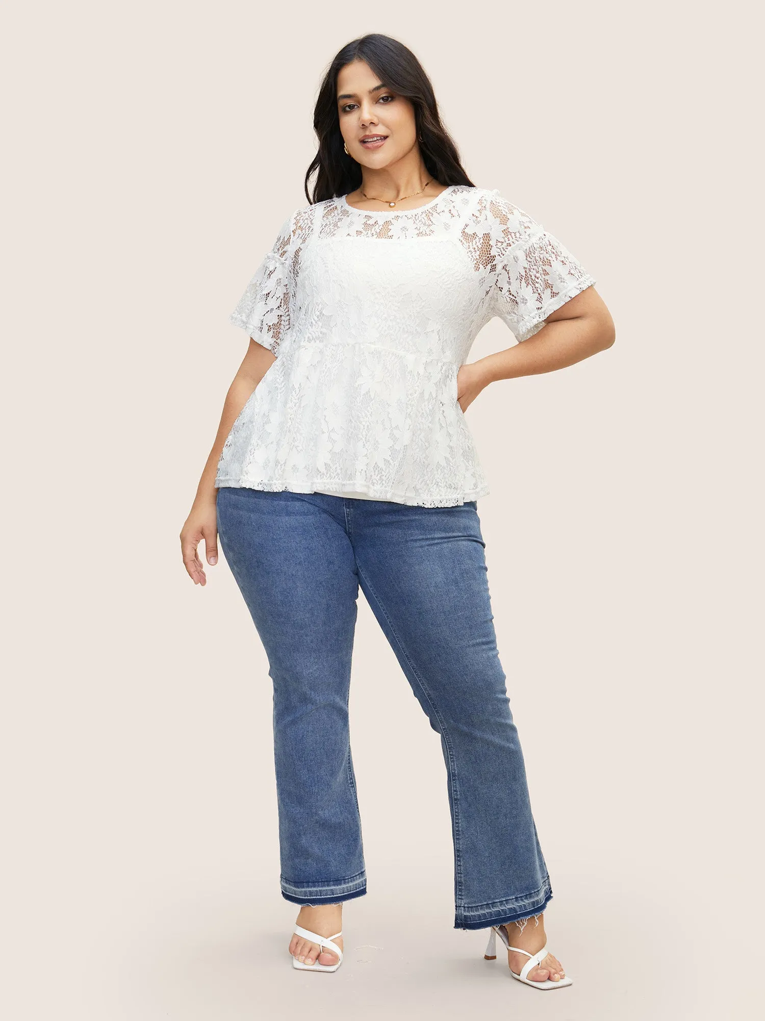 Round Neck Crochet Lace Mesh T-shirt sold by Bloomchic product image thumbnail 2