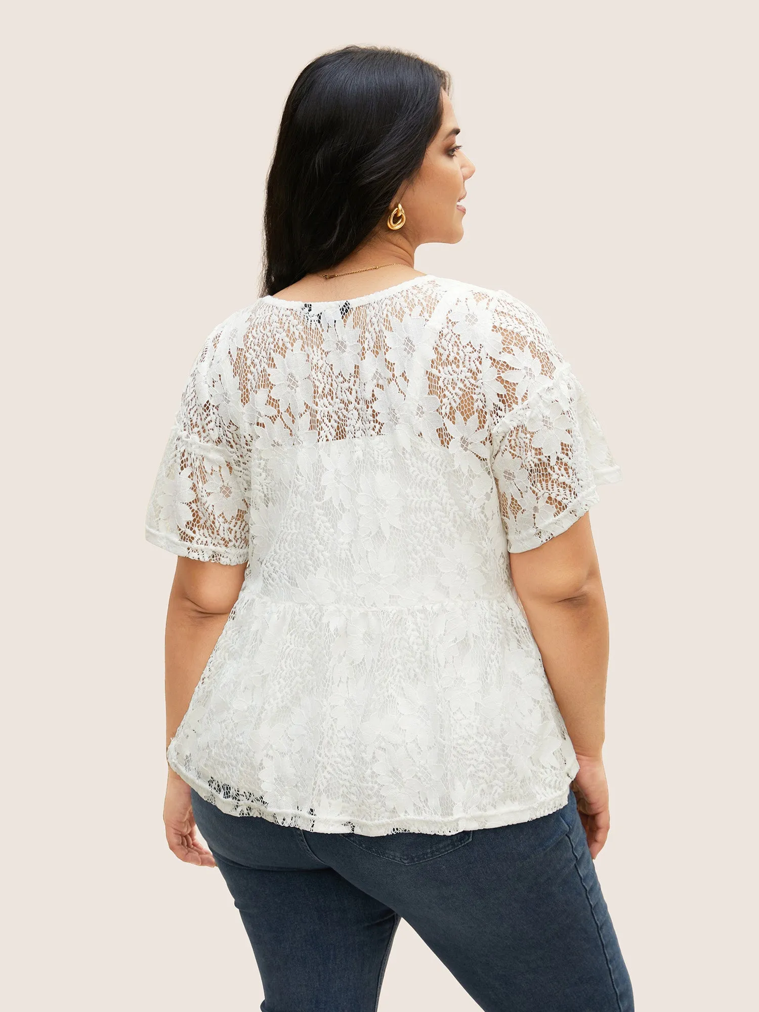 Round Neck Crochet Lace Mesh T-shirt sold by Bloomchic product image thumbnail 3