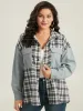 Plaid Pocket Patchwork Contrast Coat sold by Bloomchic