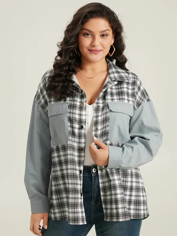 Plaid Pocket Patchwork Contrast Coat sold by Bloomchic