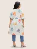 Sun Print Knotted Button Up Drawstring Kimono sold by Bloomchic