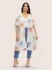 Sun Print Knotted Button Up Drawstring Kimono sold by Bloomchic