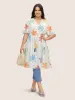 Sun Print Knotted Button Up Drawstring Kimono sold by Bloomchic