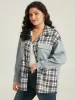 Plaid Pocket Patchwork Contrast Coat sold by Bloomchic