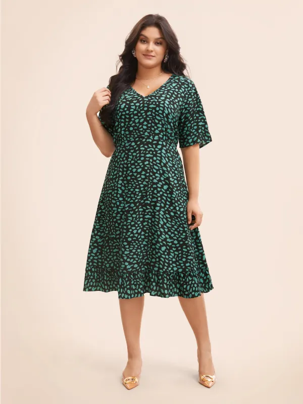 Geometric Print Ruffle Hem Pocket Dress sold by Bloomchic