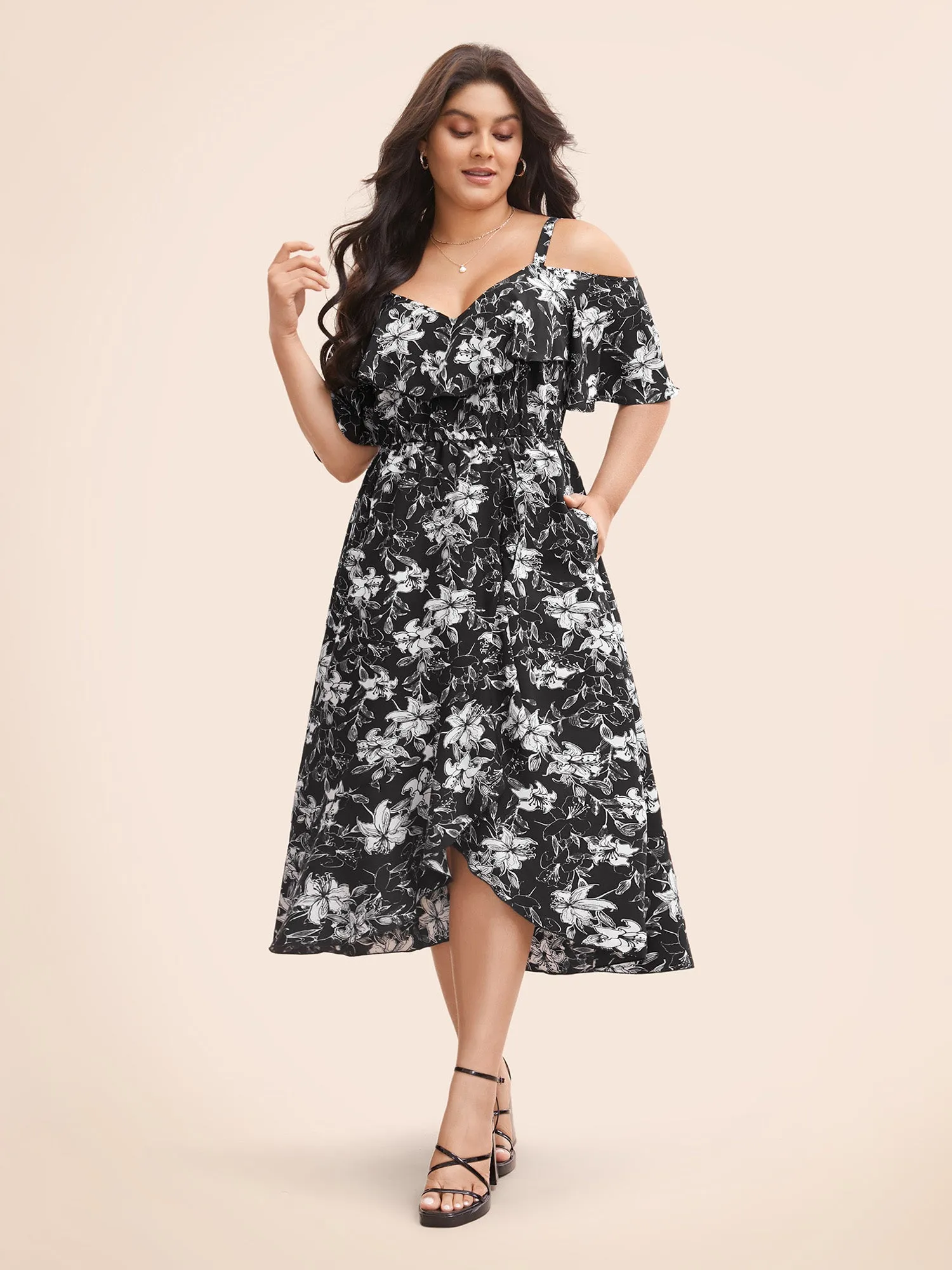 Floral Heart Neckline Ruffle Trim Dress sold by Bloomchic product image thumbnail 2