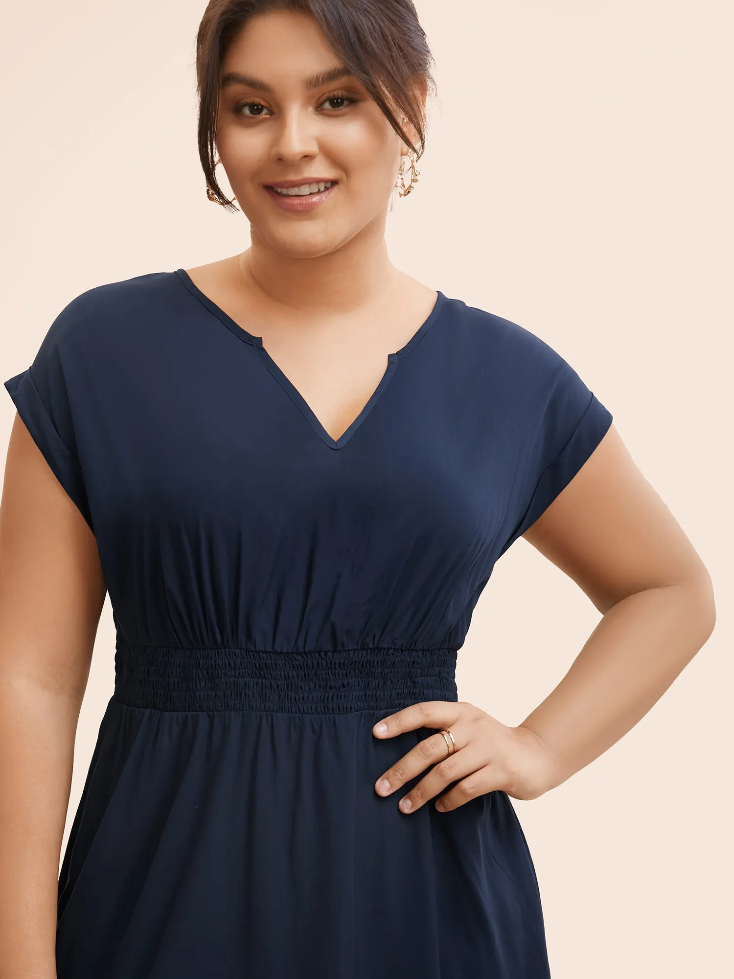 Plain Shirred Cap Sleeve Midi Dress sold by Bloomchic product image thumbnail 4