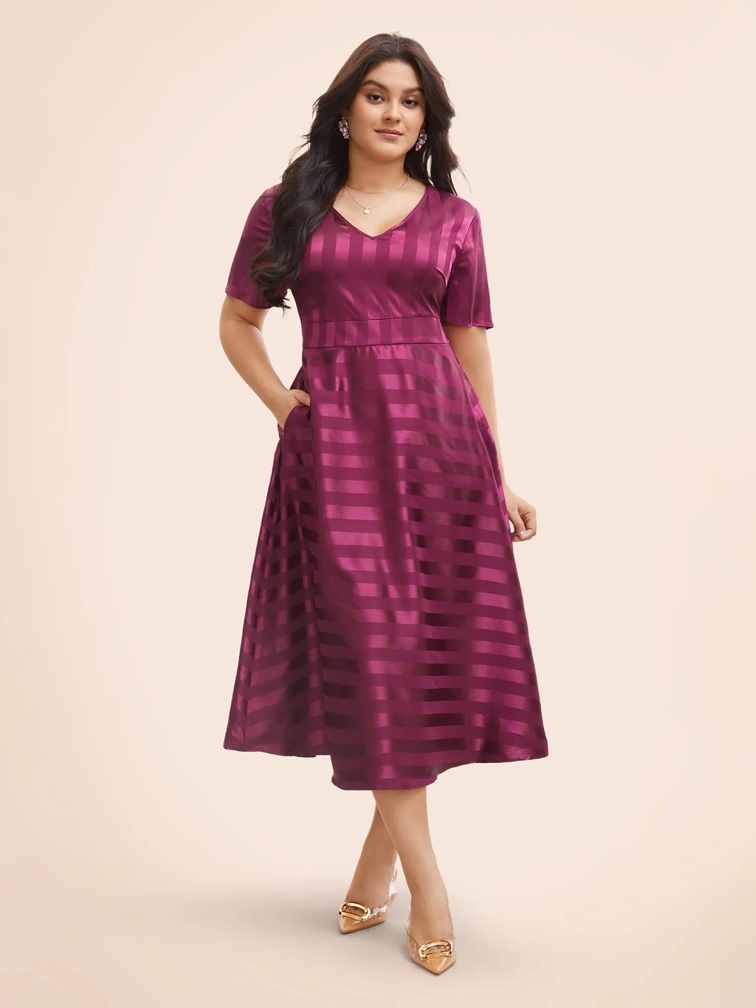 V Neck Textured Shirred Pocket Dress sold by Bloomchic product image thumbnail 2