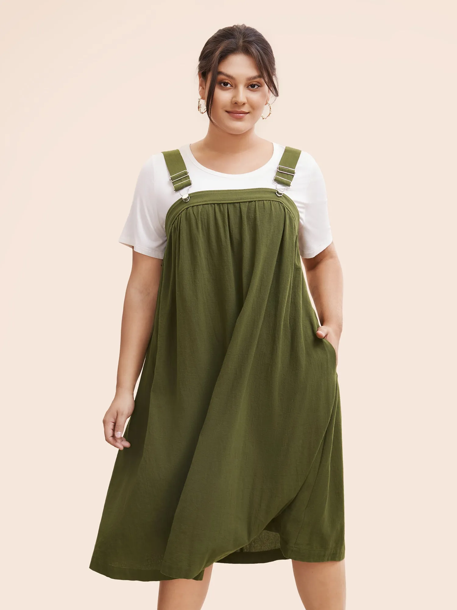 Solid Adjustable Straps Overall Dress sold by Bloomchic