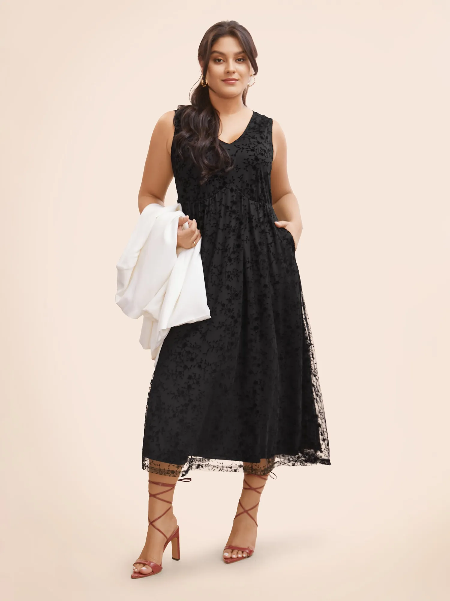 Floral Flocking Mesh Sleeveless Dress sold by Bloomchic product image thumbnail 3