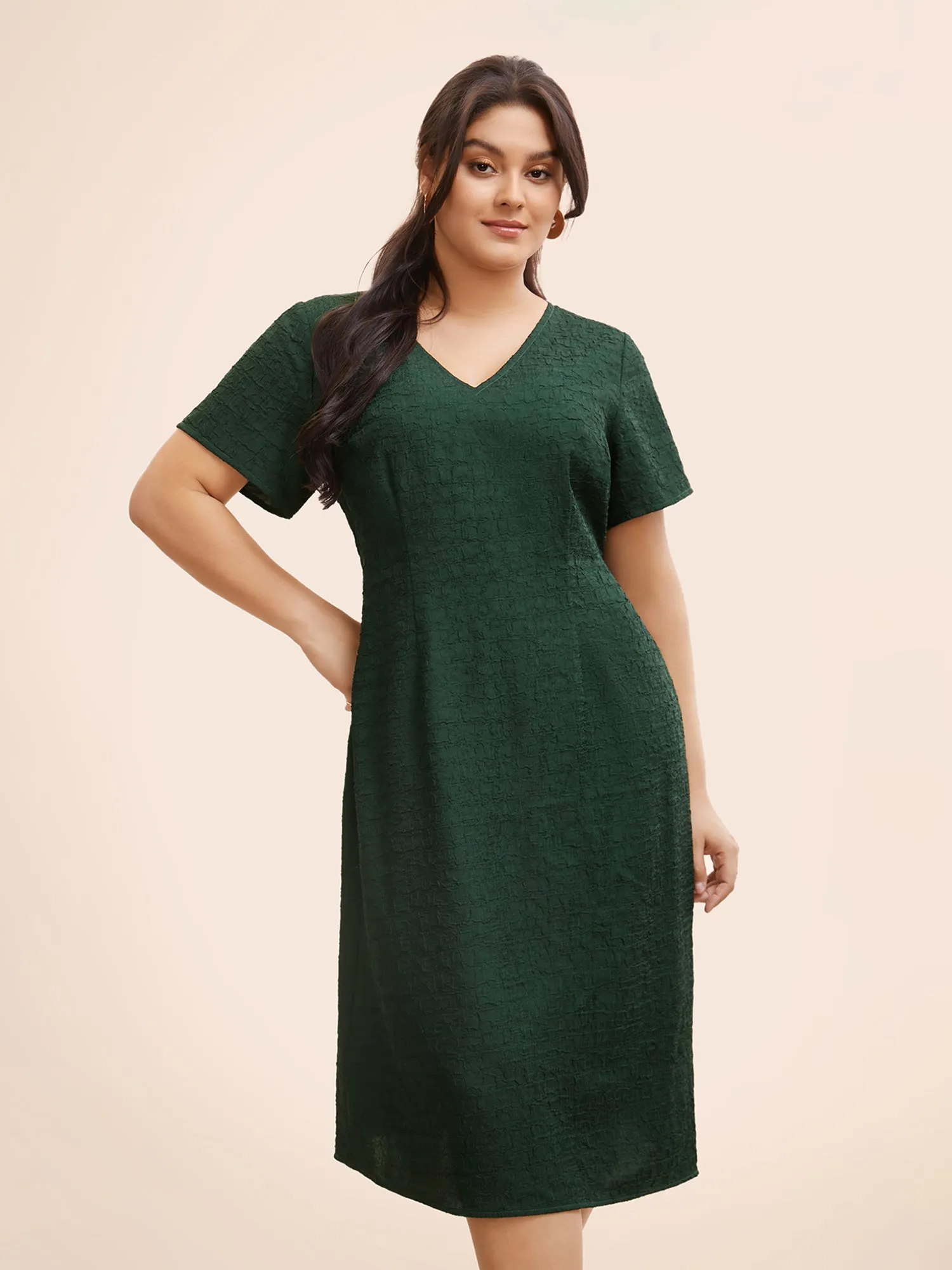 Texture Gathered Split Hem Dress sold by Bloomchic